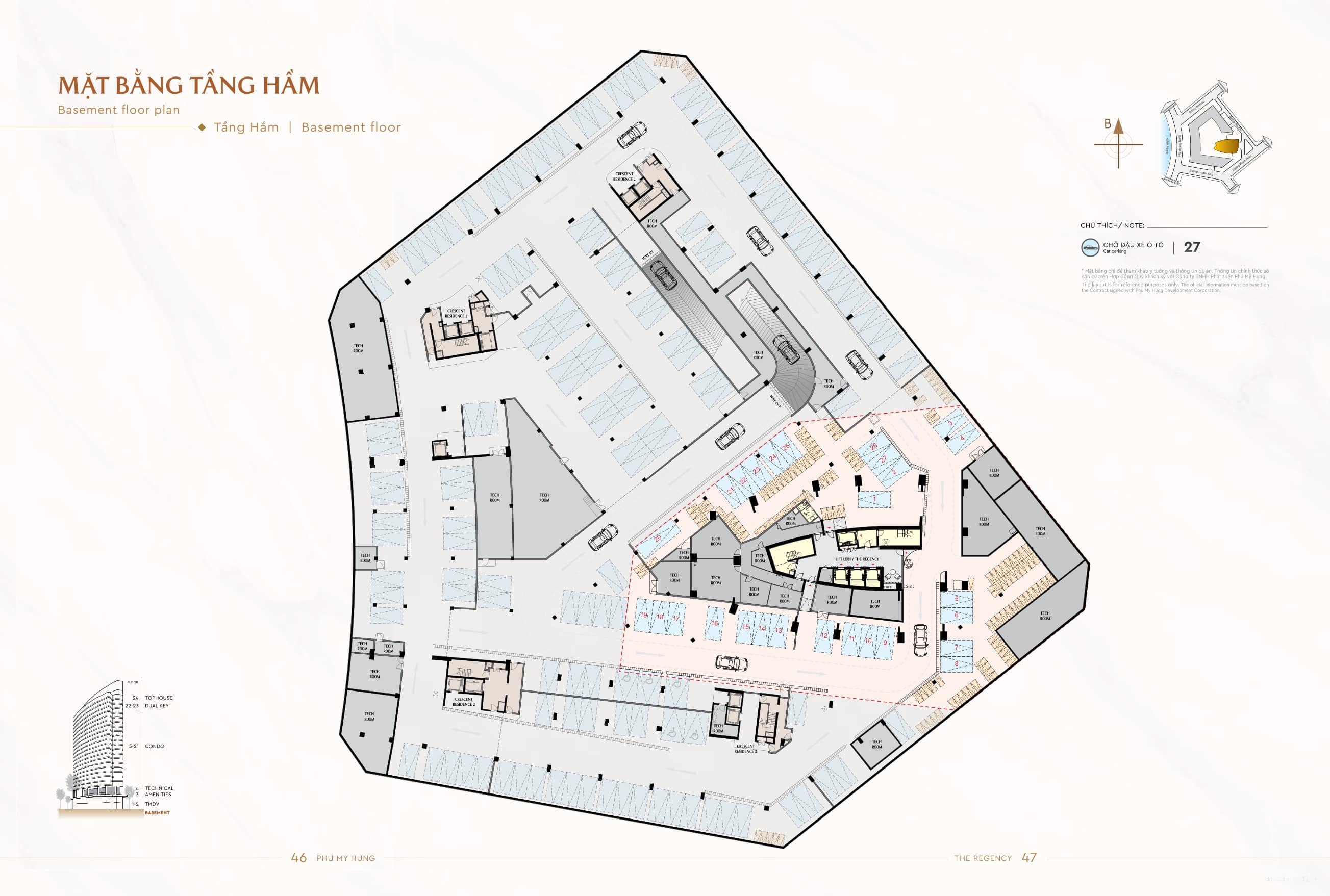 Mặt bằng tầng hầm của dự án căn hộ The regency 